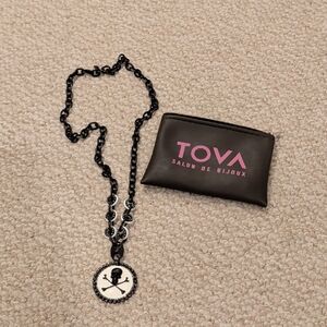 TOVA Black Gunmetal Necklace with Skull Pendant
